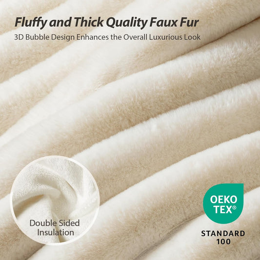 TINA'S HOME Luxury Striped Faux Fur Throw Blanket - 50"x60" - 1000GSM