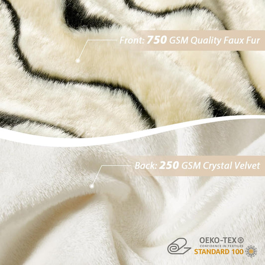 TINA'S HOME Luxury Wave Faux Fur Throw Blanket