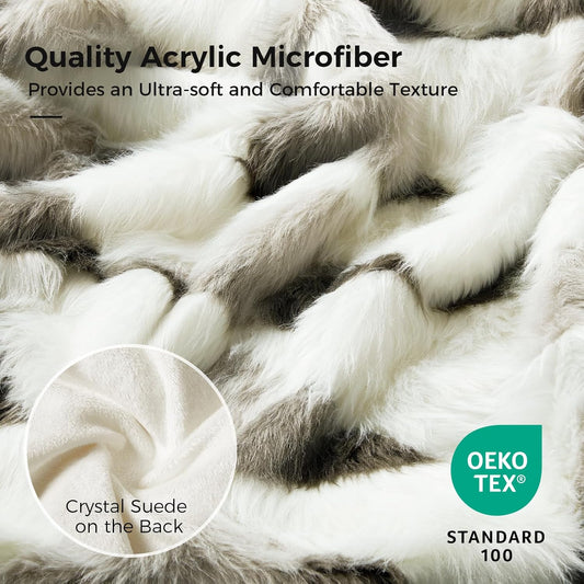 TINA'S HOME Geometric Luxurry Faux Fur Throw Blanket