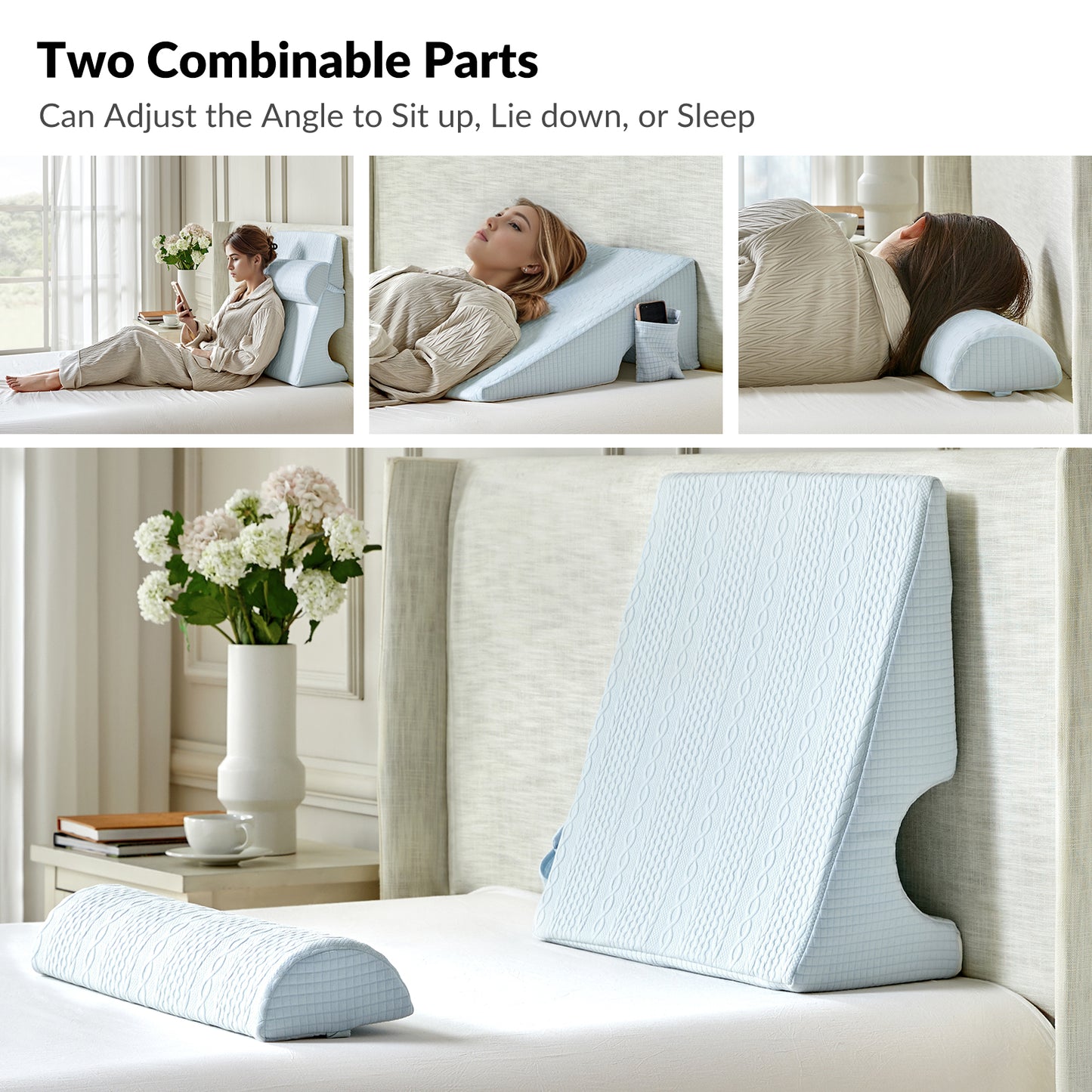 Adjustable Bed Wedge Pillow with Extra Washable Cover Set