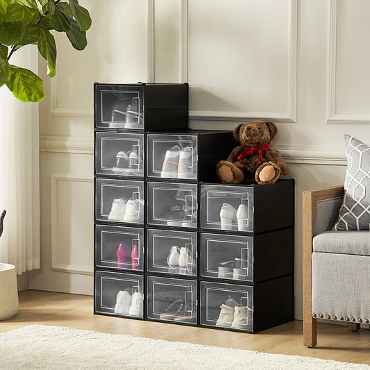 Black Stackable SHOE BOX(L)-12 PCS