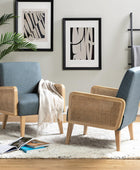 Mid-Century Modern Upholstered Accent Chairs with Rattan Armrest