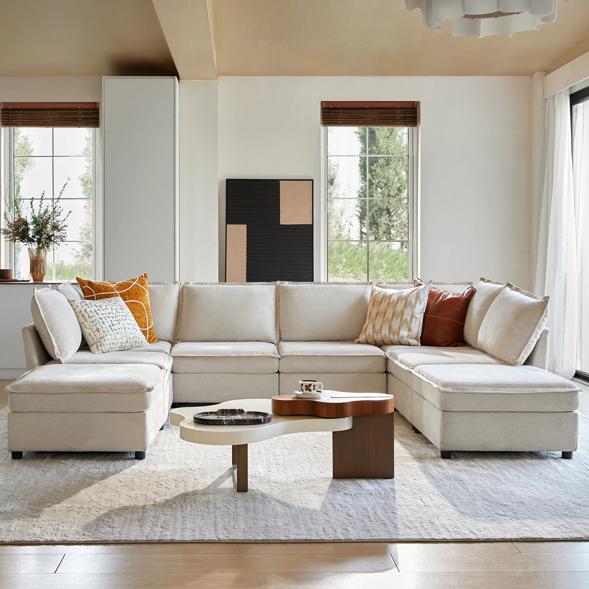 Modular Sectional Sofa, L-Shaped Couch with Storage and Ottoman, Oversized Chenille with Chaise Lounge for Living Room