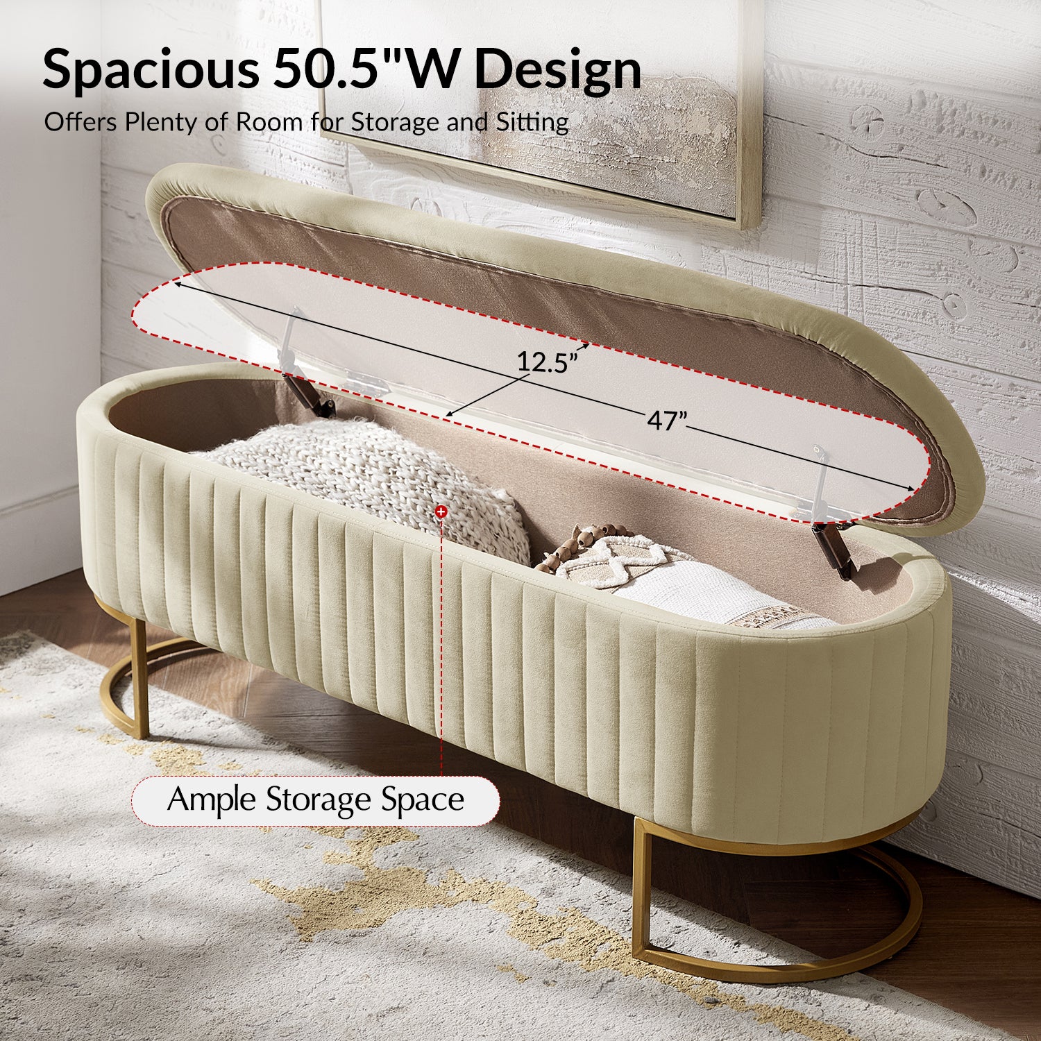 Storage Bench Ottoman Compartment and Plush Cushioned Seating Bedroom Entryway