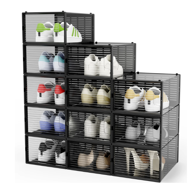 Shoe Boxes Stackable Clear Plastic Shoe Storage Organizers Fit up US Size 12 Transparent