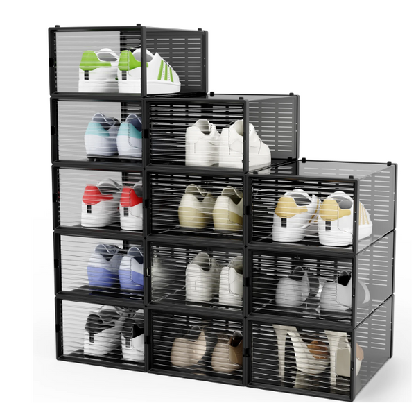 Shoe Boxes Stackable Clear Plastic Shoe Storage Organizers Fit up US Size 12 Transparent