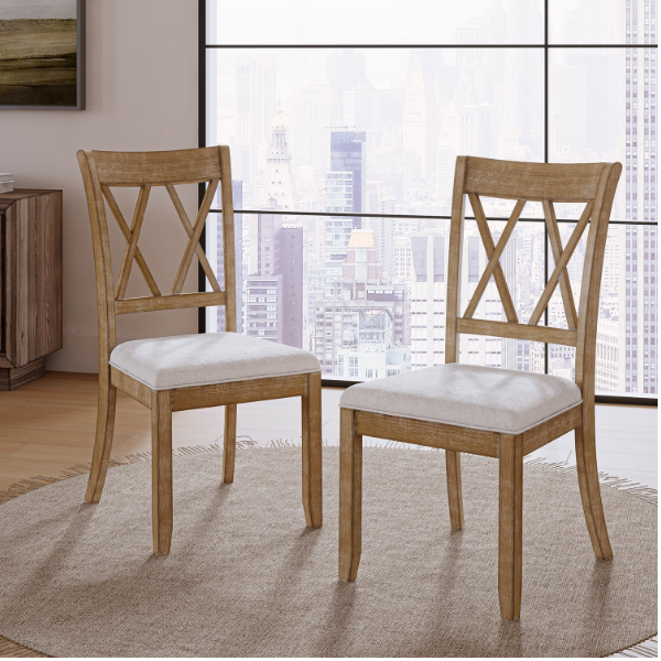 Farmhouse Solid Wood Dining Chairs Upholstered Armless Side Chairs  Crossing High Back Living Room Kitchen