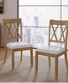 Farmhouse Solid Wood Dining Chairs Upholstered Armless Side Chairs  Crossing High Back Living Room Kitchen
