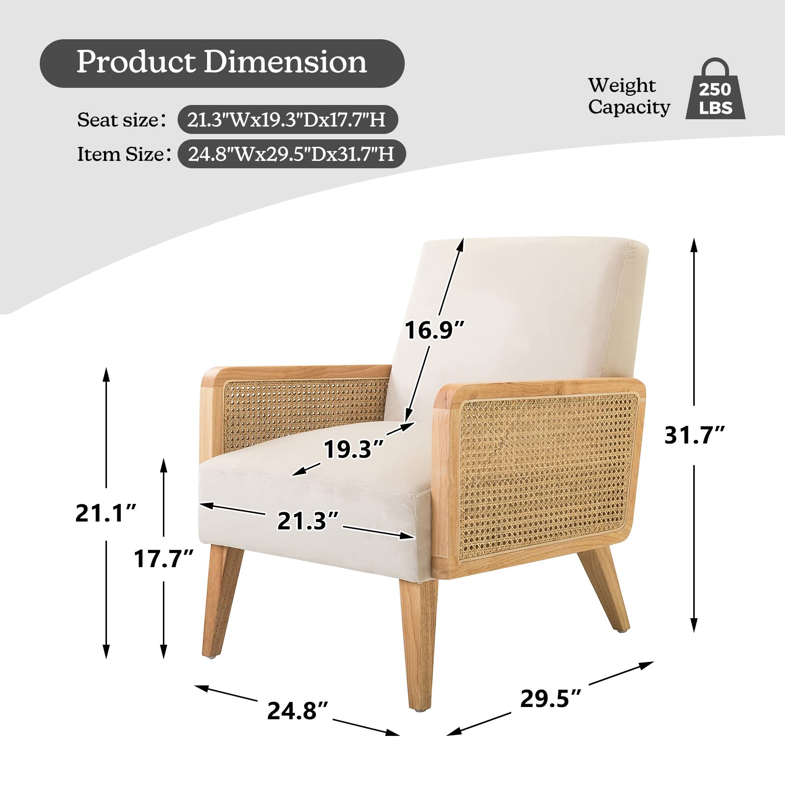Mid-Century Modern Upholstered Accent Chairs with Rattan Armrest