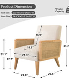 Mid-Century Modern Upholstered Accent Chairs with Rattan Armrest