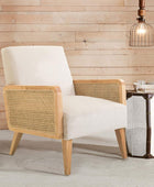 Mid-Century Modern Upholstered Accent Chairs with Rattan Armrest