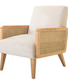 Mid-Century Modern Upholstered Accent Chairs with Rattan Armrest