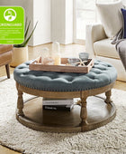 36'' Wide Round Large Ottoman Tufted Coffee Table with Storage Wood Legs Home Living Room