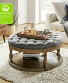 36'' Wide Round Large Ottoman Tufted Coffee Table with Storage Wood Legs Home Living Room