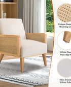 Mid-Century Modern Upholstered Accent Chairs with Rattan Armrest
