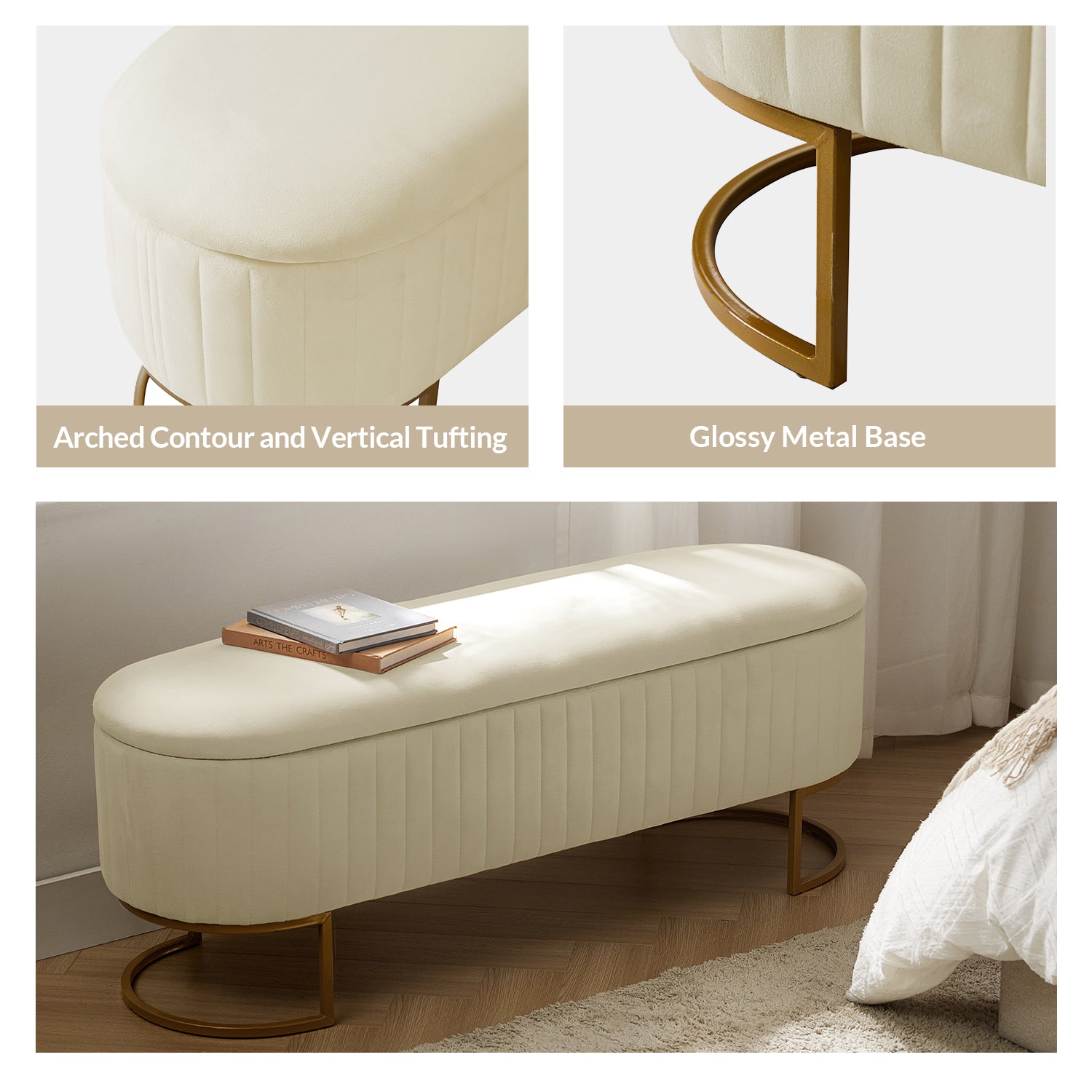 Storage Bench Ottoman Compartment and Plush Cushioned Seating Bedroom Entryway
