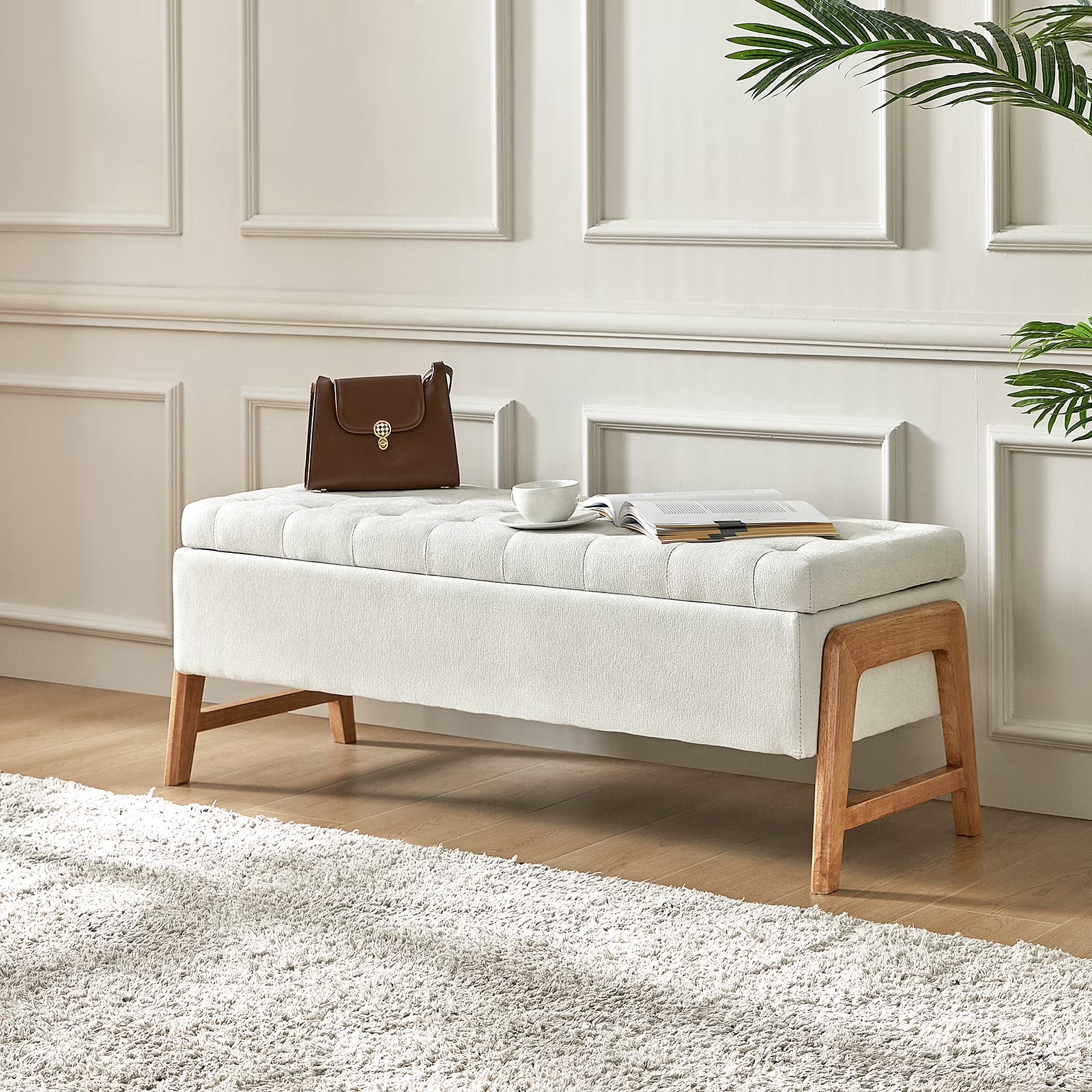 47" Modern Storage Bench Flip Top Upholstered Wooden Foot Stool End of Bed Entryway Bedroom