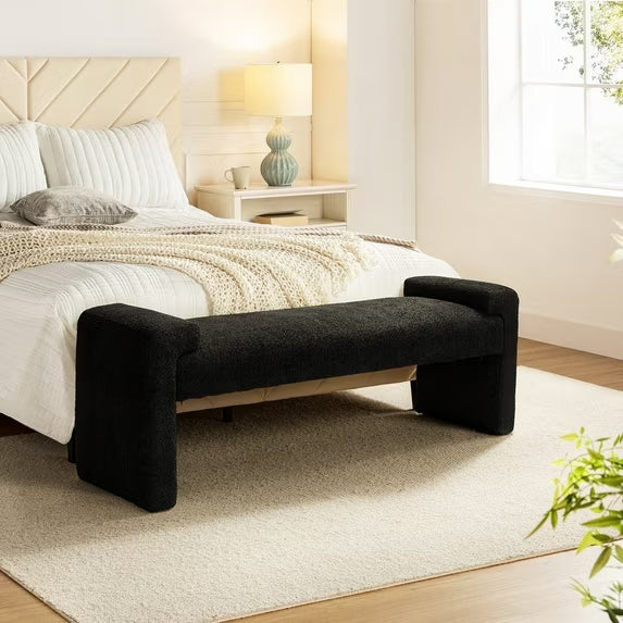 58" Ottoman Bench Upholstered Chenille Fabric Accent Bed Foot Stool Footrest Wood Legs Home Entryway Hallway Living Bedroom 58.5"Wx17"Dx20"H