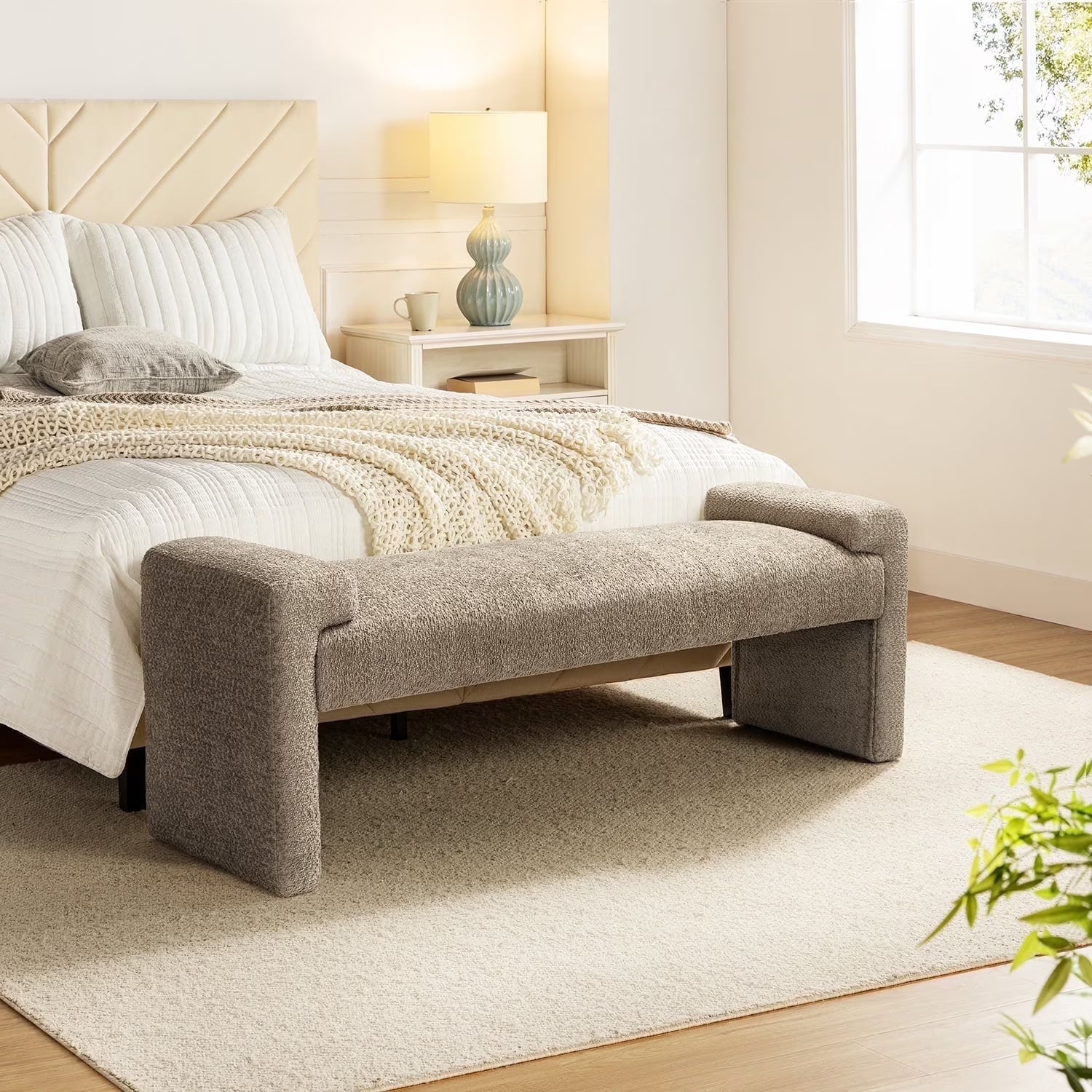 58" Ottoman Bench Upholstered Chenille Fabric Accent Bed Foot Stool Footrest Wood Legs Home Entryway Hallway Living Bedroom 58.5"Wx17"Dx20"H