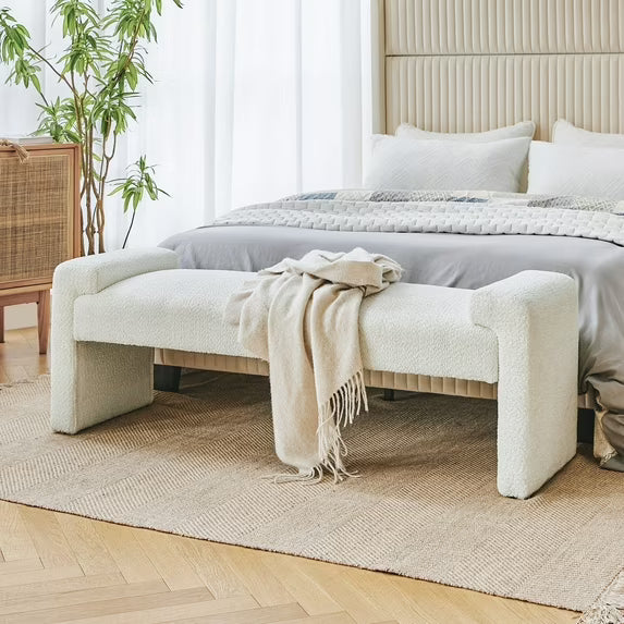58" Ottoman Bench Upholstered Chenille Fabric Accent Bed Foot Stool Footrest Wood Legs Home Entryway Hallway Living Bedroom 58.5"Wx17"Dx20"H