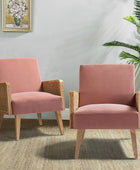 Mid-Century Modern Upholstered Accent Chairs with Rattan Armrest