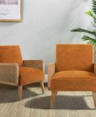 Mid-Century Modern Upholstered Accent Chairs with Rattan Armrest
