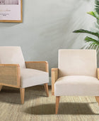 Mid-Century Modern Upholstered Accent Chairs with Rattan Armrest