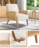 Mid-Century Modern Upholstered Accent Chairs with Rattan Armrest