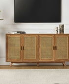 Wooden Rattan Sideboard TV Stand 4 Doors Storage Cabinet Credenzas Table TVs up to 65