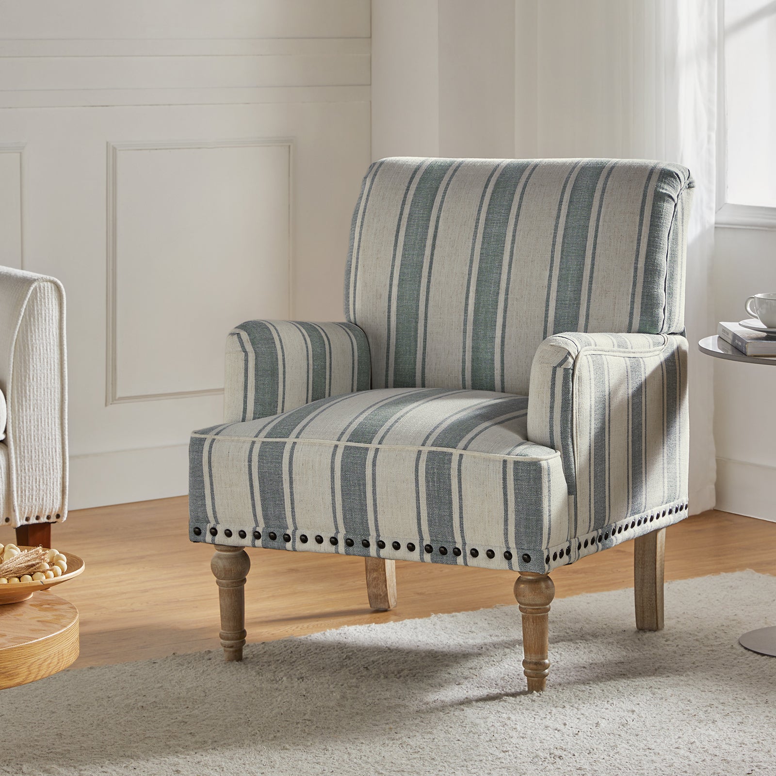 Modern Upholstered Accent Chair, Solid Wooden Legs, Comfortable Reading Armchair for Living Room or Bedroom