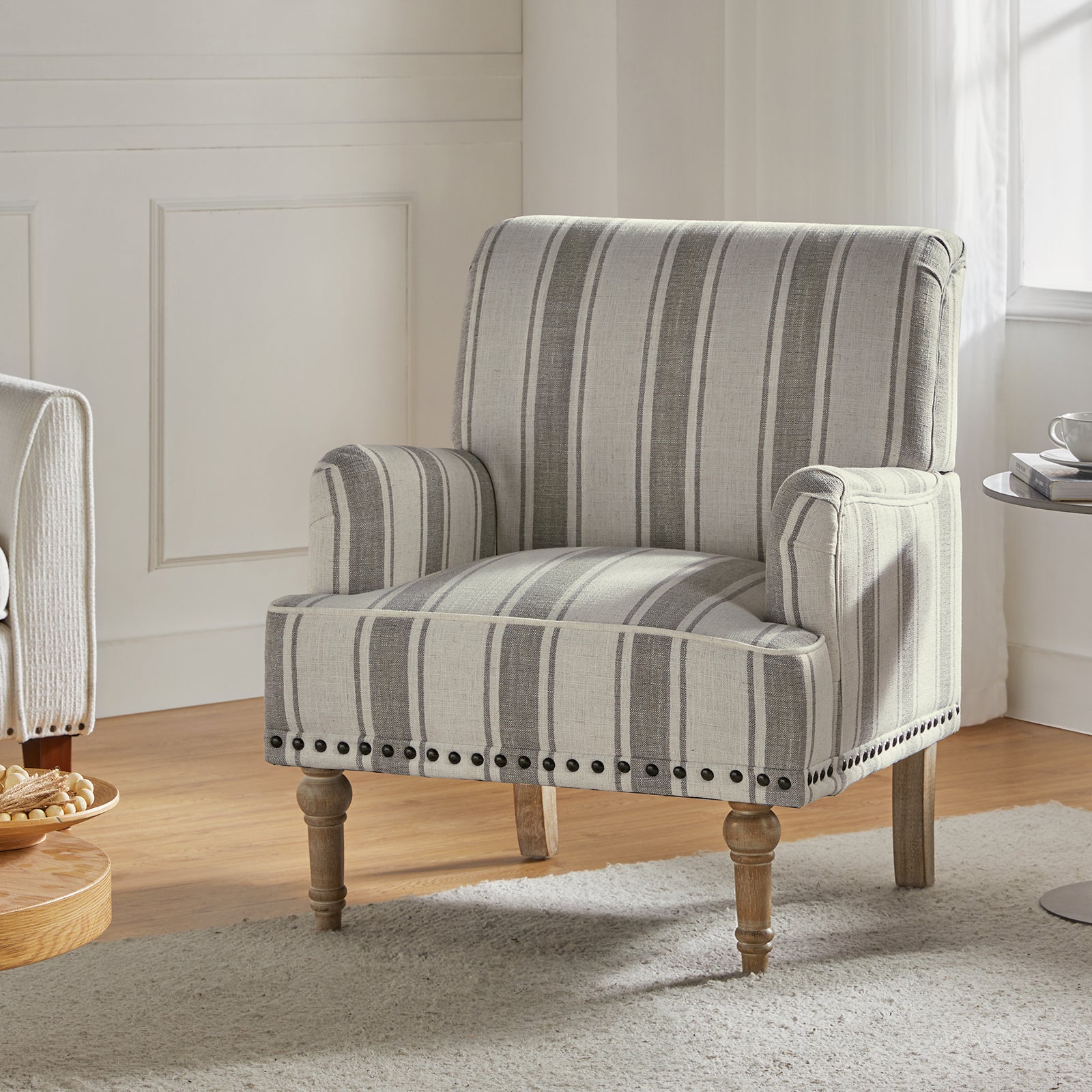 Modern Upholstered Accent Chair, Solid Wooden Legs, Comfortable Reading Armchair for Living Room or Bedroom
