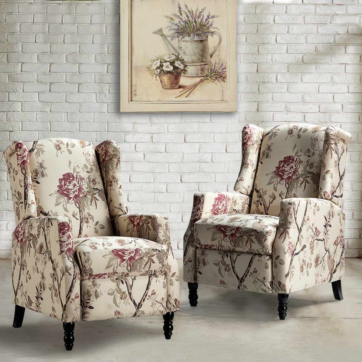 Traditional Push-Back Plaid Upholstered Wingback Recliner 27"Wx34.5"Dx41"H