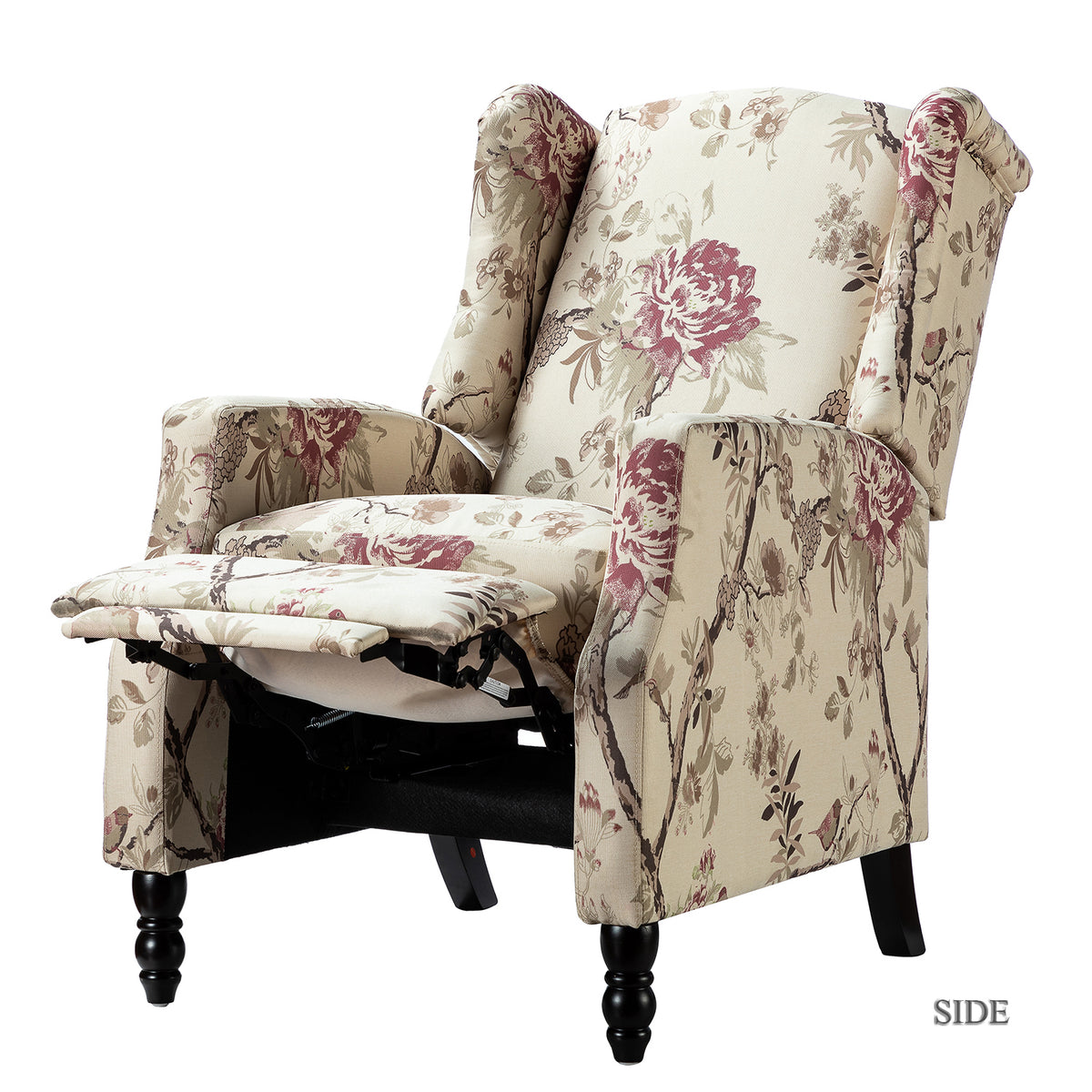Traditional Push-Back Plaid Upholstered Wingback Recliner 27"Wx34.5"Dx41"H