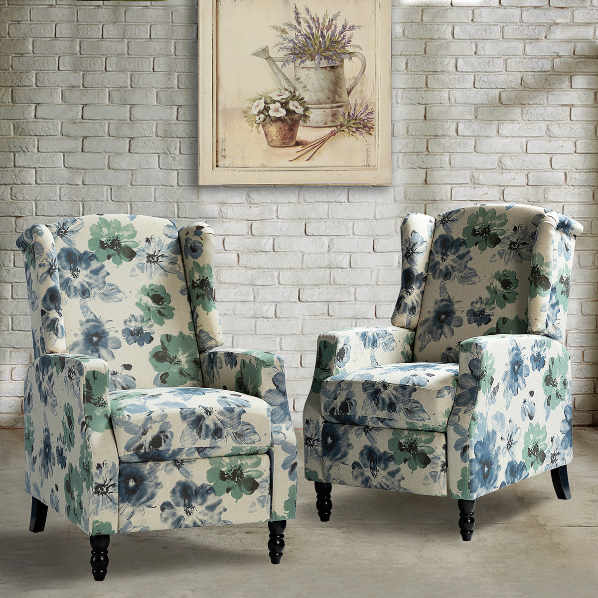 Traditional Push-Back Plaid Upholstered Wingback Recliner 27"Wx34.5"Dx41"H