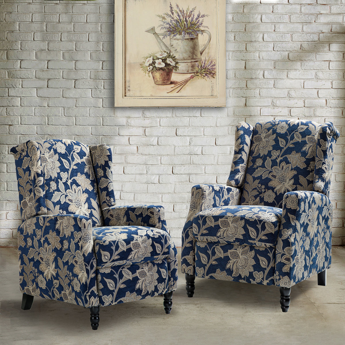 Traditional Push-Back Plaid Upholstered Wingback Recliner 27"Wx34.5"Dx41"H