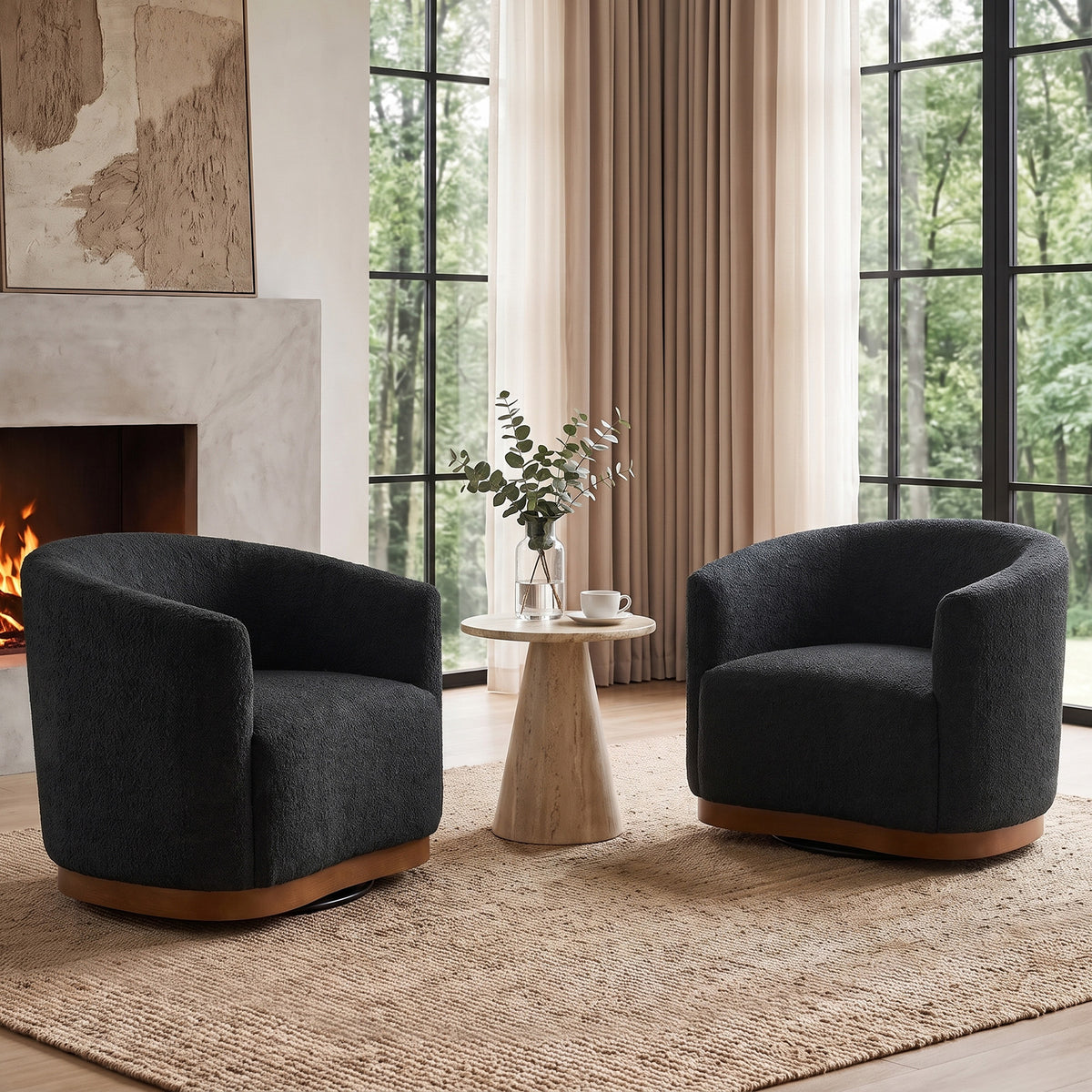 Modern 360° Swivel Accent Chairs Set of 2 with Chenille Upholstery and Solid Wood Legsfor Living Room, Bedroom, Reading Corner, No Assembly