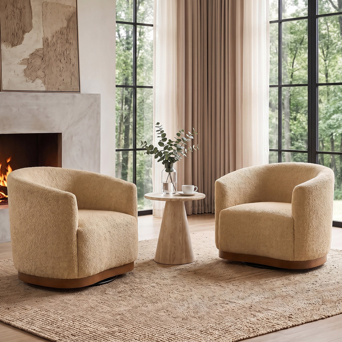 Modern 360° Swivel Accent Chairs Set of 2 with Chenille Upholstery and Solid Wood Legsfor Living Room, Bedroom, Reading Corner, No Assembly
