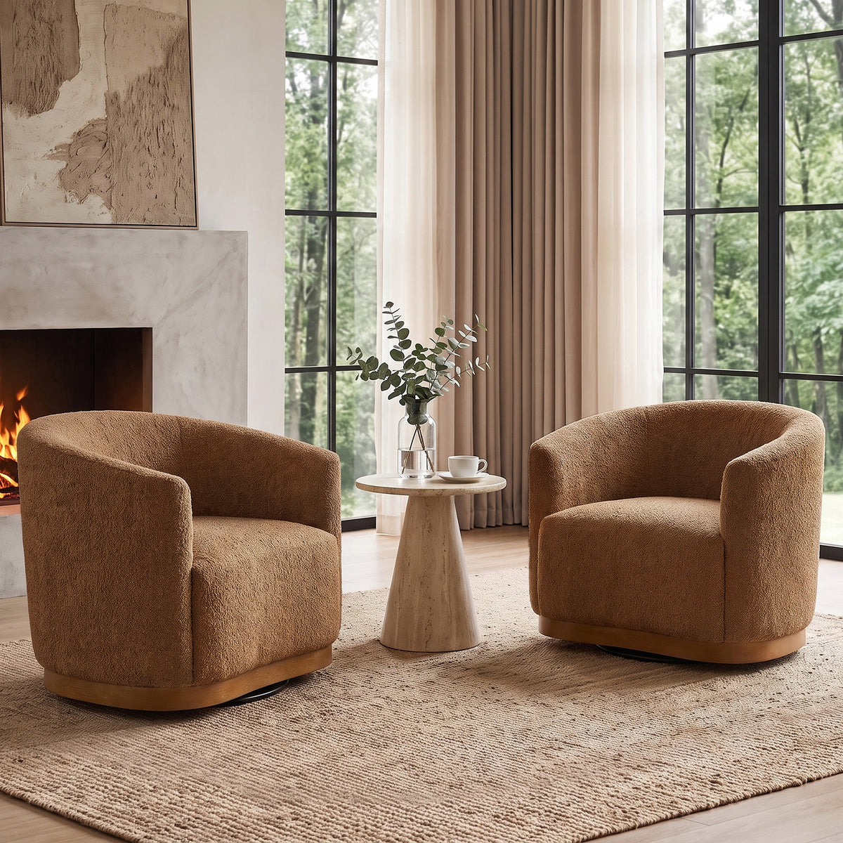 Modern 360° Swivel Accent Chairs Set of 2 with Chenille Upholstery and Solid Wood Legsfor Living Room, Bedroom, Reading Corner, No Assembly