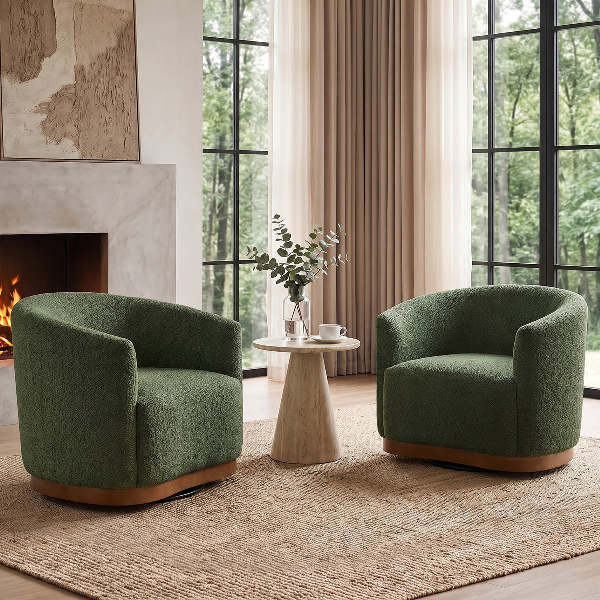 Modern 360° Swivel Accent Chairs Set of 2 with Chenille Upholstery and Solid Wood Legsfor Living Room, Bedroom, Reading Corner, No Assembly
