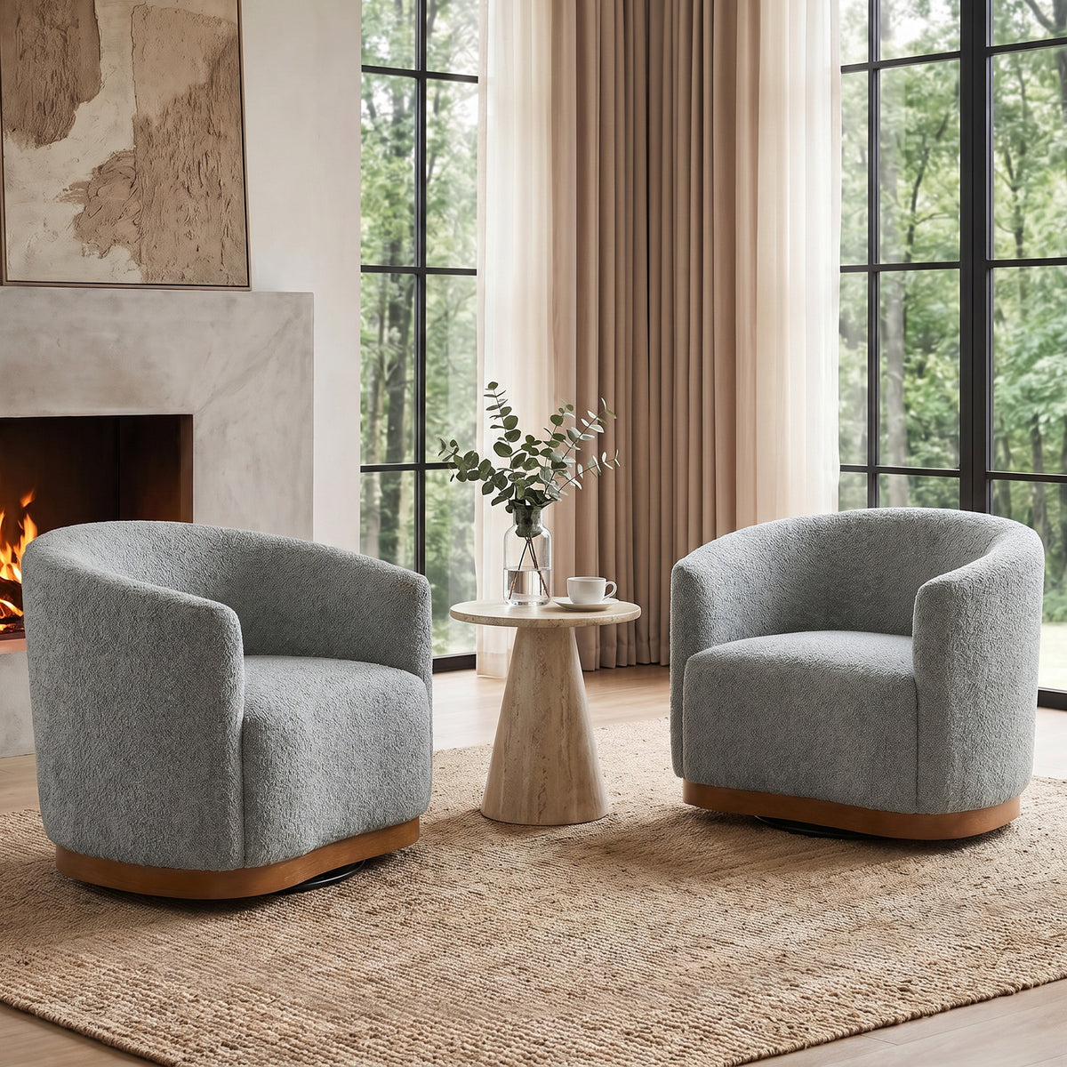 Modern 360° Swivel Accent Chairs Set of 2 with Chenille Upholstery and Solid Wood Legsfor Living Room, Bedroom, Reading Corner, No Assembly