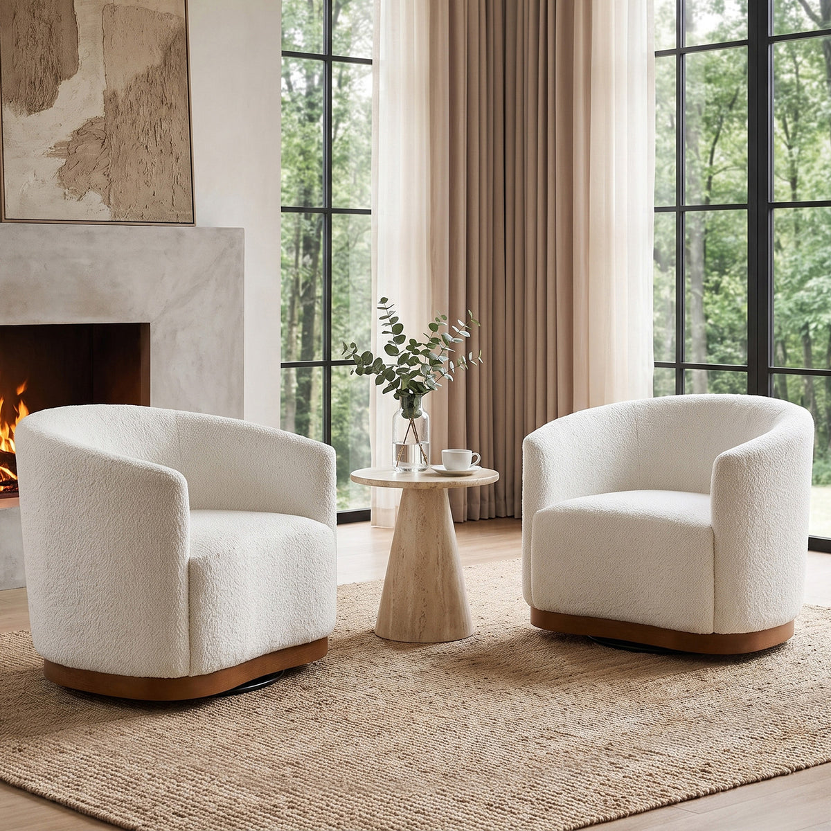 Modern 360° Swivel Accent Chairs Set of 2 with Chenille Upholstery and Solid Wood Legsfor Living Room, Bedroom, Reading Corner, No Assembly