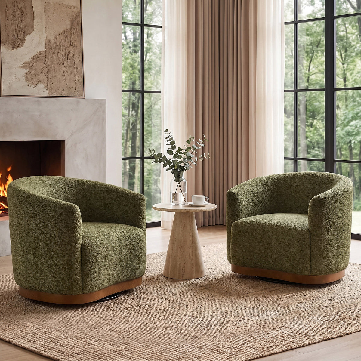 Modern 360° Swivel Accent Chairs Set of 2 with Chenille Upholstery and Solid Wood Legsfor Living Room, Bedroom, Reading Corner, No Assembly