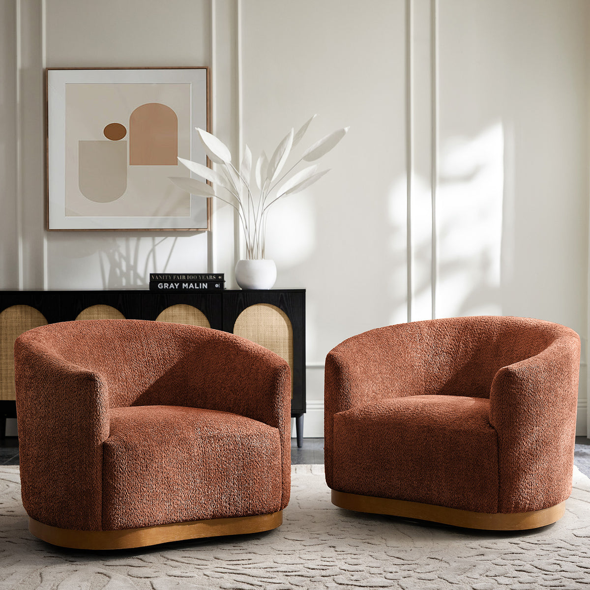 Modern 360° Swivel Accent Chairs Set of 2 with Chenille Upholstery and Solid Wood Legsfor Living Room, Bedroom, Reading Corner, No Assembly
