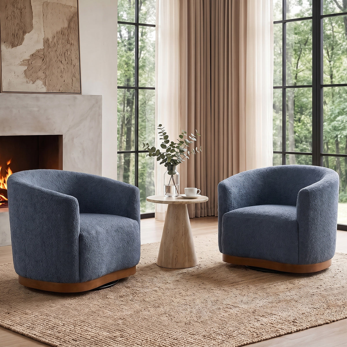 Modern 360° Swivel Accent Chairs Set of 2 with Chenille Upholstery and Solid Wood Legsfor Living Room, Bedroom, Reading Corner, No Assembly