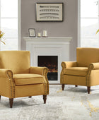 Upholstered Sofa Armchair Fabric Wingback Accent Chair Wood Legs Nailhead Trim Home Living Room Bedroom
