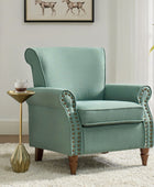 Upholstered Sofa Armchair Fabric Wingback Accent Chair Wood Legs Nailhead Trim Home Living Room Bedroom