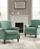 Upholstered Sofa Armchair Fabric Wingback Accent Chair Wood Legs Nailhead Trim Home Living Room Bedroom