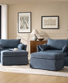 Farmhouse Oversized 1.5-Seater Accent Chair with Ottoman – Removable Linen Slipcover, Solid Wood Legs, Reversible Cushion, Lockable Wheels