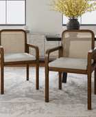 Rattan Black Dining Chairs  Wooden Armchairs Removable Cushion Home Kitchen Restaurant