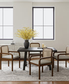 Rattan Black Dining Chairs  Wooden Armchairs Removable Cushion Home Kitchen Restaurant